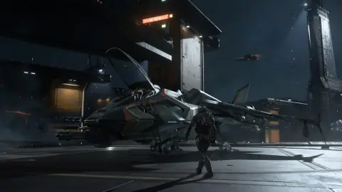 Arte oficial de Squadron 42 mostrando uma nave capital da UEE Navy no espaço