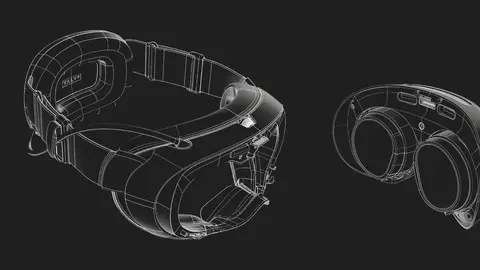 Desenho técnico em CAD do headset Steam Frame, da Valve