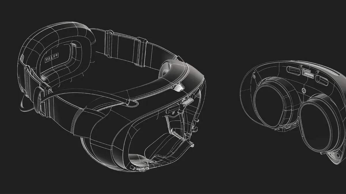 Desenho técnico em CAD do headset Steam Frame, da Valve
