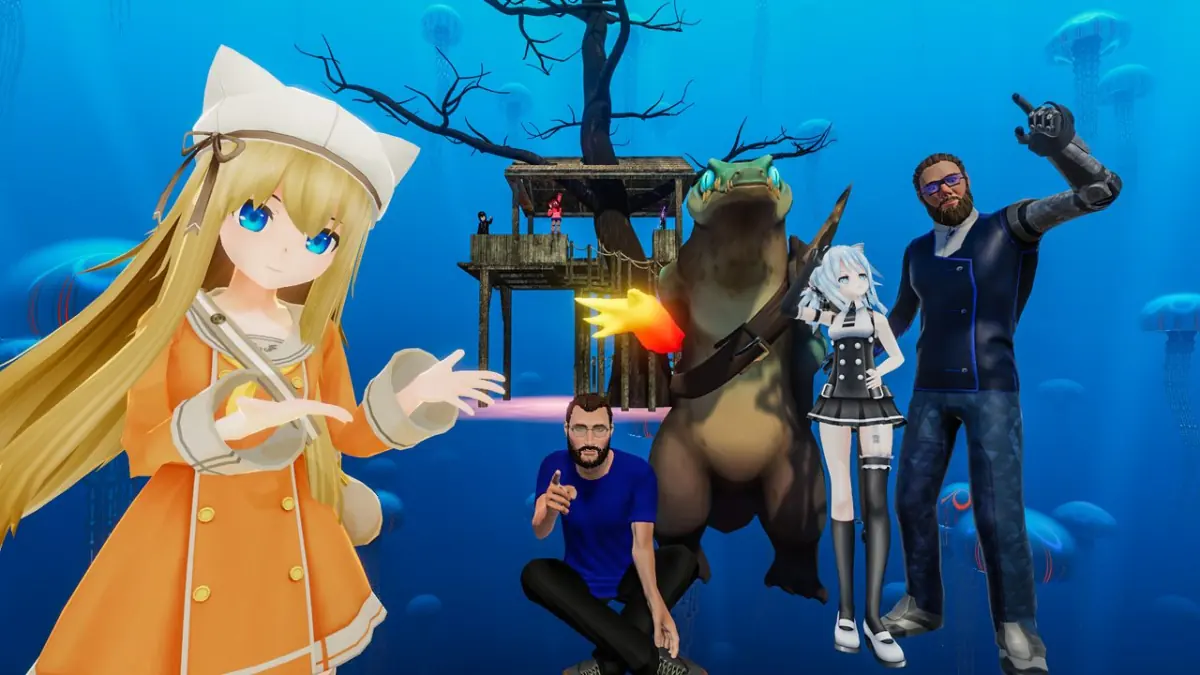 Avatares reunidos em um mundo virtual do VRChat